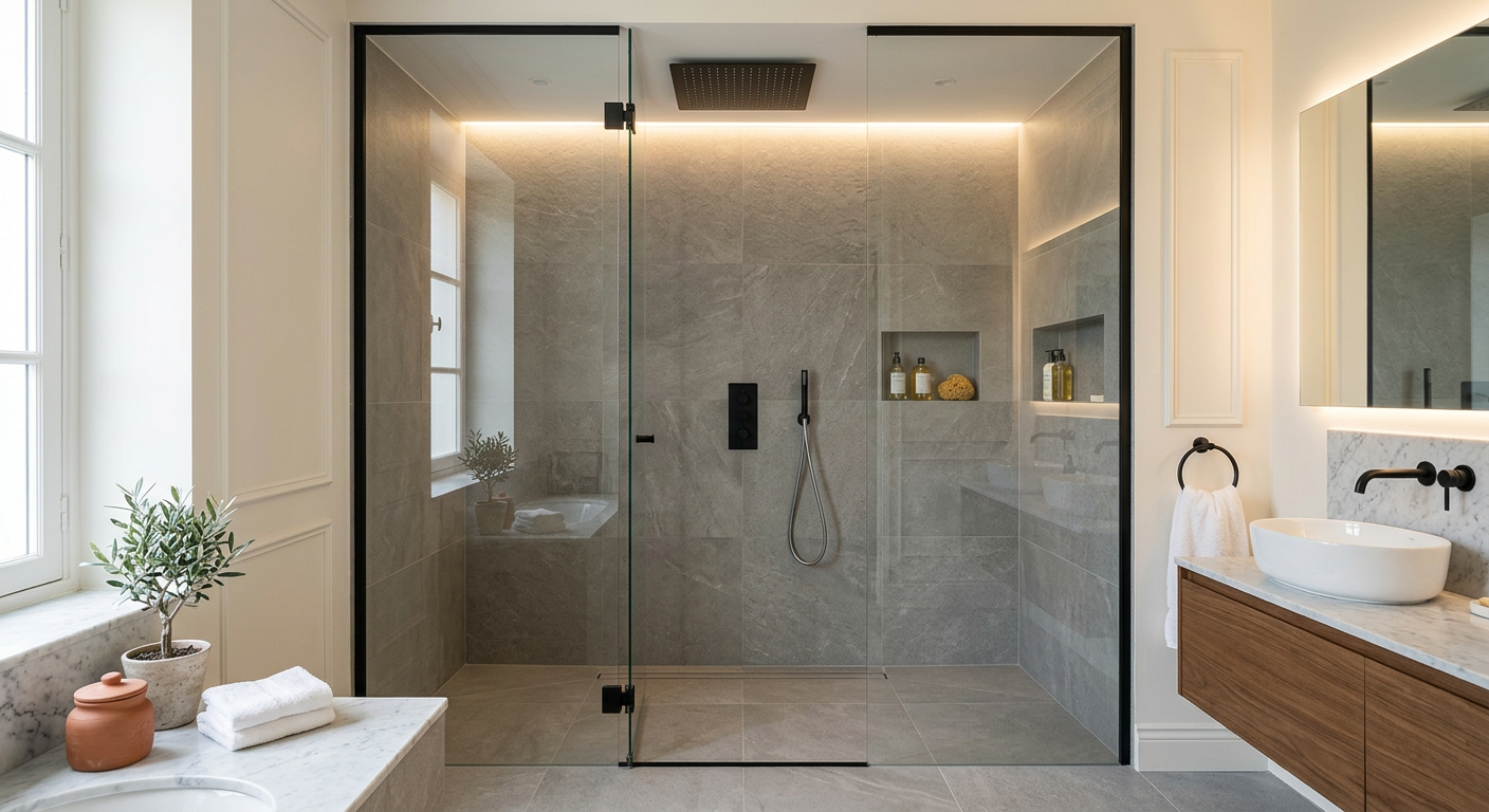 Installation de salle de bain moderne avec douche à l'italienne à Saint-Denis